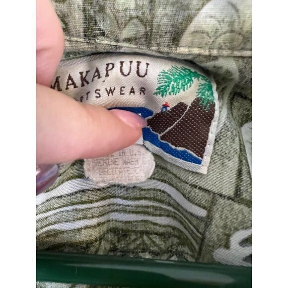 Vintage Makapuu Green Floral Tropical Abstract Hawaiian Shirt XL Reverse Print - Picture 8 of 9